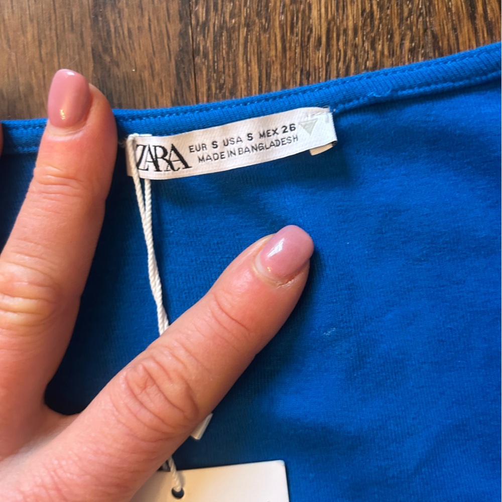 Zara Blue Square Neck Crop Top small NWT - Picture 2 of 7
